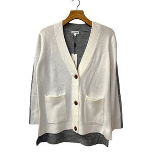 NWT Vigoss Ivory Grey Colorblock Longline Button Pocket Cardigan Sweater Size S